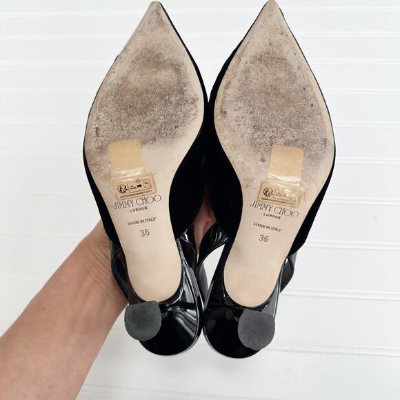 Jimmy Choo Maryanne Velvet Slingback Pumps Pointed Toe Patent Leather 36 - Picture 11 of 15